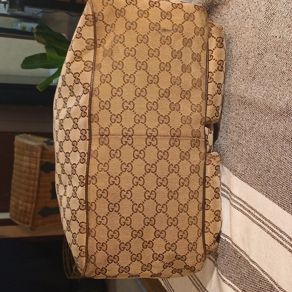 AUTHENTIC GUCCI WEB SHERRY LINE TOTE BAG GG CANVAS LEATHER - Picture 5 of 16